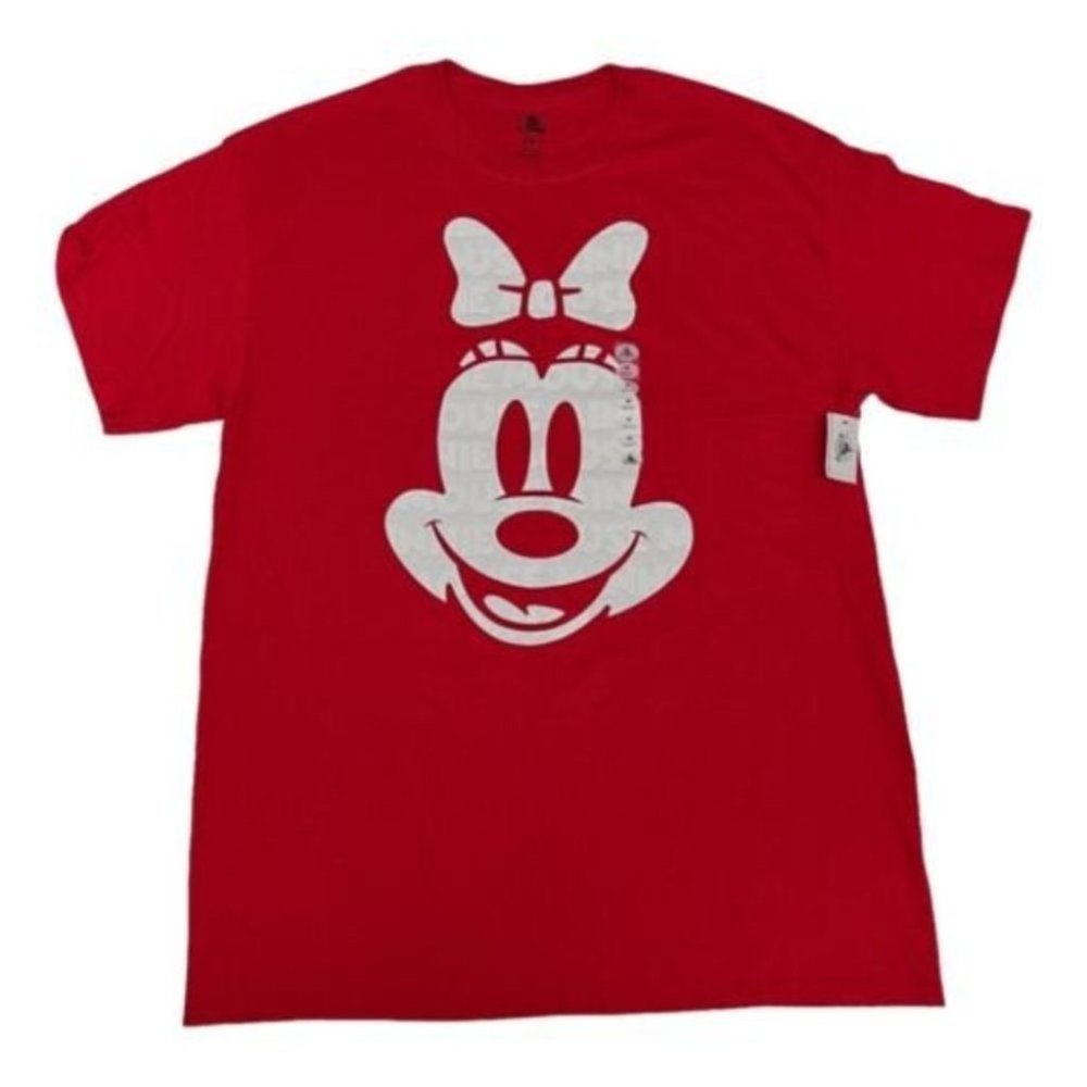 Disney Men’s M Minnie Mouse T-Shirt Logo Ears Bow World Bright Parks Fun White